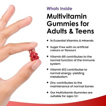 Gummies multivitaminés pour adultes et adolescents 16 vitamines et minéraux à croquer quotidiens essentiels sans sucre végétaliens 2