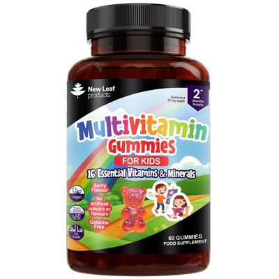 Multivitamin-Gummis für Kinder – essentielle, täglich kaubare Vitamine und Mineralien, vegan (11 essentielle Vitamine für Kinder)