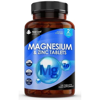 Suppléments de magnésium 500 mg avec zinc - 120 comprimés de magnésium à haute absorption