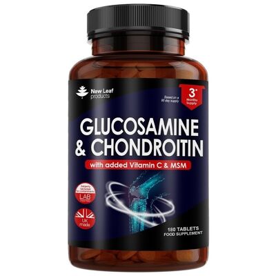 Glucosamine et Chondroïtine Haute Résistance - avec MSM Extra Absorption Enrichi en Vitamine C, Sulfate de Glucosamine Sulfate de Chondroïtine