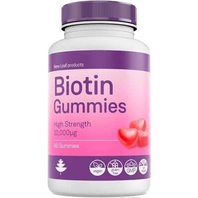 Biotine 10 000 µg Gummies de beauté végétaliens à croquer pour la beauté, les cheveux, la peau et les ongles