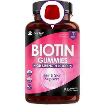 Biotin 10,000µg Gomitas de belleza veganas masticables para belleza, cabello, piel y uñas