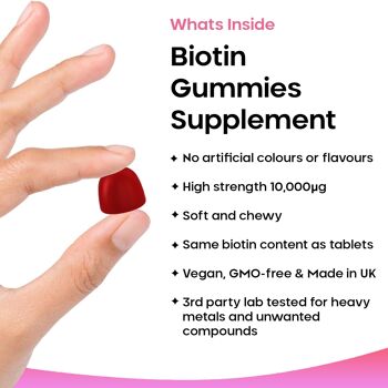 Biotine 10 000 µg Gummies de beauté végétaliens à croquer pour la beauté, les cheveux, la peau et les ongles 2