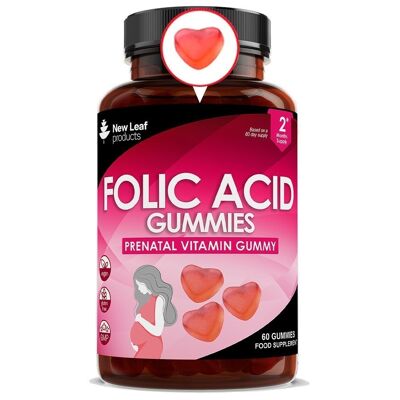 Gomme gommose all'acido folico per la gravidanza Dosaggio giornaliero raccomandato, vitamine B9 - Vegan 60 Gummies