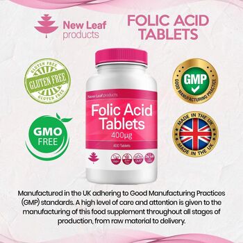 Acide folique 400 mcg Comprimés de vitamine B9 Suppléments de folate 7
