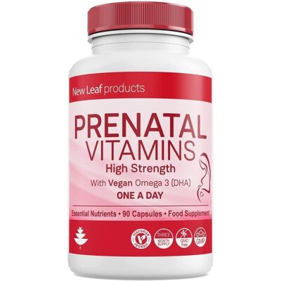 Vitaminas de embarazo para mujeres con DHA vegano + ácido fólico (suministro de valor de 3 meses de trimestre completo)