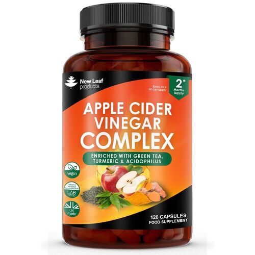 Apple Cider Vinegar Capsules - 120 High Strength Apple Cider Vinegar with Mother Capsules + Probiotics, Tumeric & Ginger