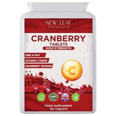 Cranberry-Tabletten 15.000 mg, dreifache Stärke, hohe Absorptionsfähigkeit, mit zusätzlichem VIT C