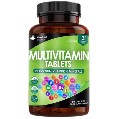 Integratori multivitaminici e minerali - 26 vitamine vegane essenziali ad alta resistenza (fornitura di 3 mesi)