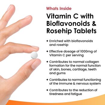 Comprimés de vitamine C 1000 mg - 120 suppléments à haute résistance + bioflavonoïdes, rose musquée et acide ascorbique 2