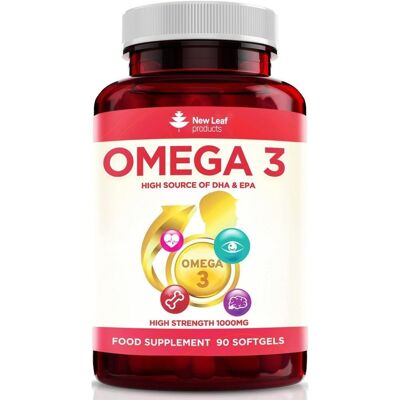 Cápsulas de Omega 3 de 1000 mg - Alta dosis de aceite de pescado - Enriquecido con vitamina E