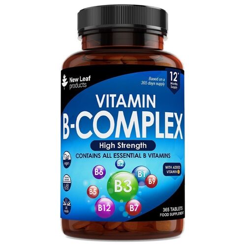 Vitamin B Complex - 365 High Strength Small Tablets (One Year Supply) All 8 B Vitamins - Reduction of Tiredness, Energy & Immune Support