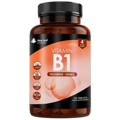 Vitamin-B1-Thiamin-Ergänzungsmittel, hochabsorbierendes Thiamin mit hoher Stärke, 100 mg – 120 Tabletten