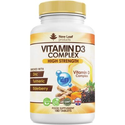 Complesso di compresse di vitamina D3 - Arricchito con zinco, sambuco e curcuma