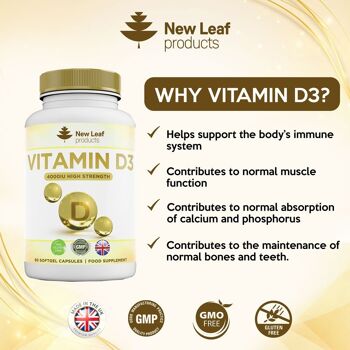 Vitamine D3 4000 UI Haute résistance et absorption - Facile à avaler 90 gélules 2