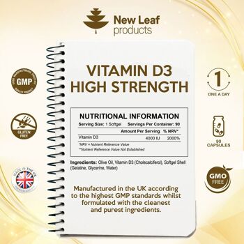 Vitamine D3 4000 UI Haute résistance et absorption - Facile à avaler 90 gélules 5
