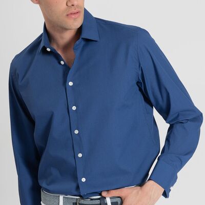 Camicia con collo italiano a pois blu navy