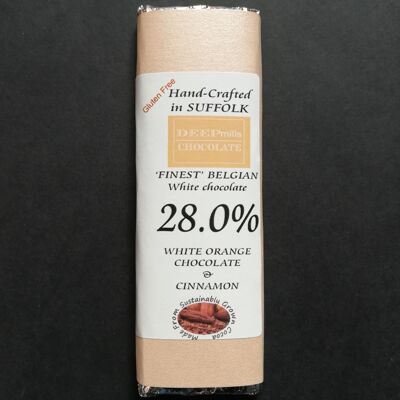 Cioccolato Bianco aromatizzato all'Arancia e Cannella 28%