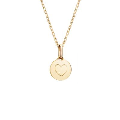 Women's gold-plated lapis lazuli round medal necklace - HEART engraving