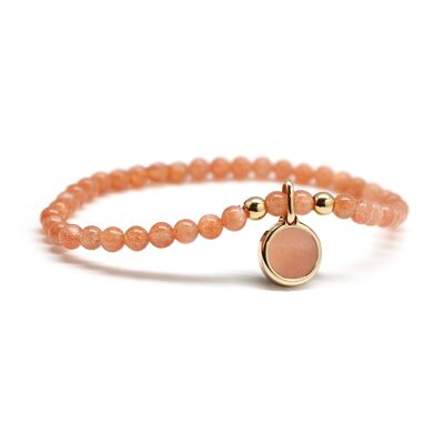 Women's bracelet with sunstone beads and round gold-plated medallion - HEART engraving