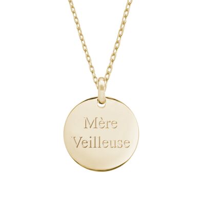 Women's gold-plated medallion necklace - MÈRE VEILLEUSE engraving