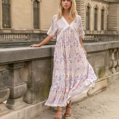 V-neck floral print long dress