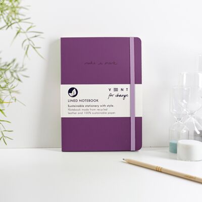 Notebook A5 Recycled Leather Lined  Paper - Deep Purple