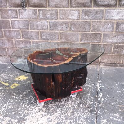 Yew Stump Coffee Table With Tear Drop Glass Top