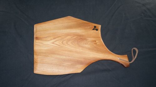 Elm Charcuterie Paddle. (Natural Edged with handle and leather strap.) 45cm x 30cm x 3cm - No Gift Wrapped