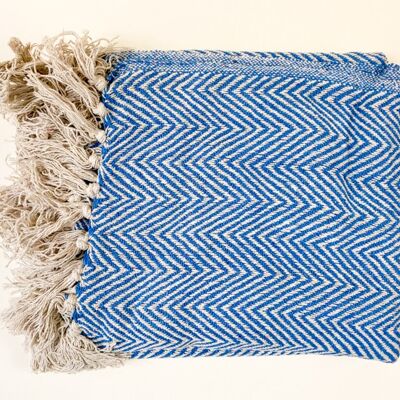 Decke aus recycelter Baumwolle, königsblau und weiß