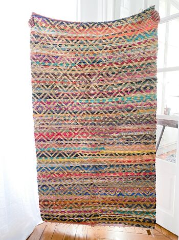 Tapis Polyester recyclé Chindi Dhurrie design avec tassels 4