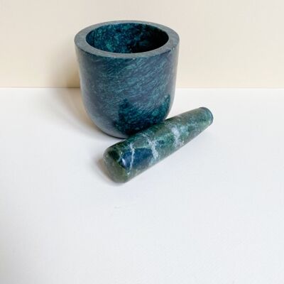 Green marble mortar and pestle