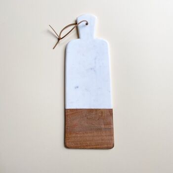 Cutting board in white marble and babool wood 1