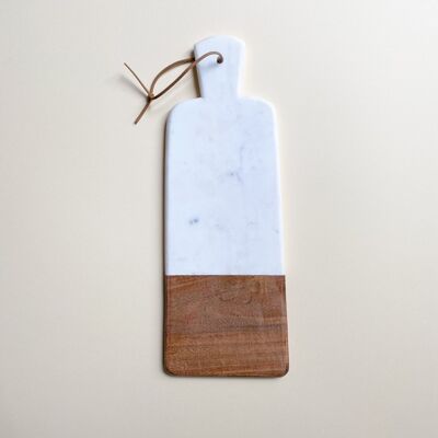 Cutting board in white marble and babool wood