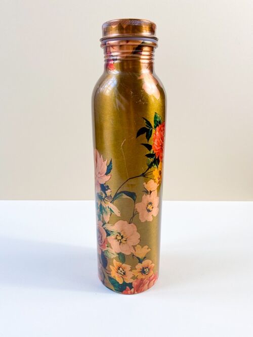 Bouteille d'eau en cuivre avec motif floral imprimé