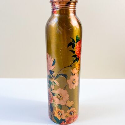 Copper Water Bottle with Printed Floral Design