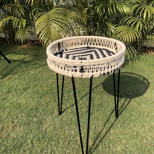 Metal Small Table black and white weave