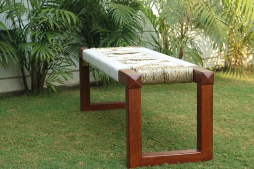 Wooden bench Gold and White weave and U shaped legs
