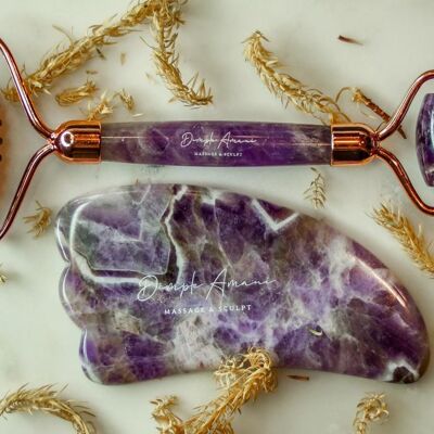 Violet Real Jade Stone SET Guasha+Roller