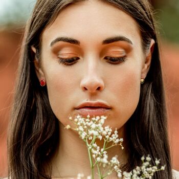 Boucles d'oreilles fleurs naturelles Fleur de prunier Torilis rouge |  Boucles d'oreilles florales | Bijou floral | Or gold filled 14k 3