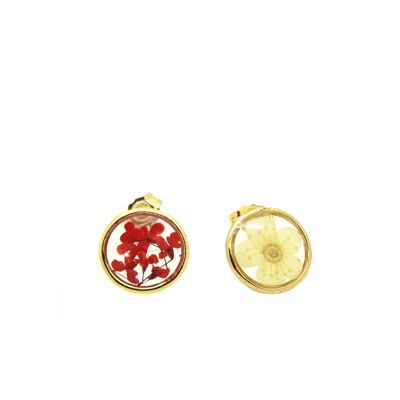 Natural flower earrings Red plum blossom Torilis | Floral earrings | Floral jewelry | 14k gold filled