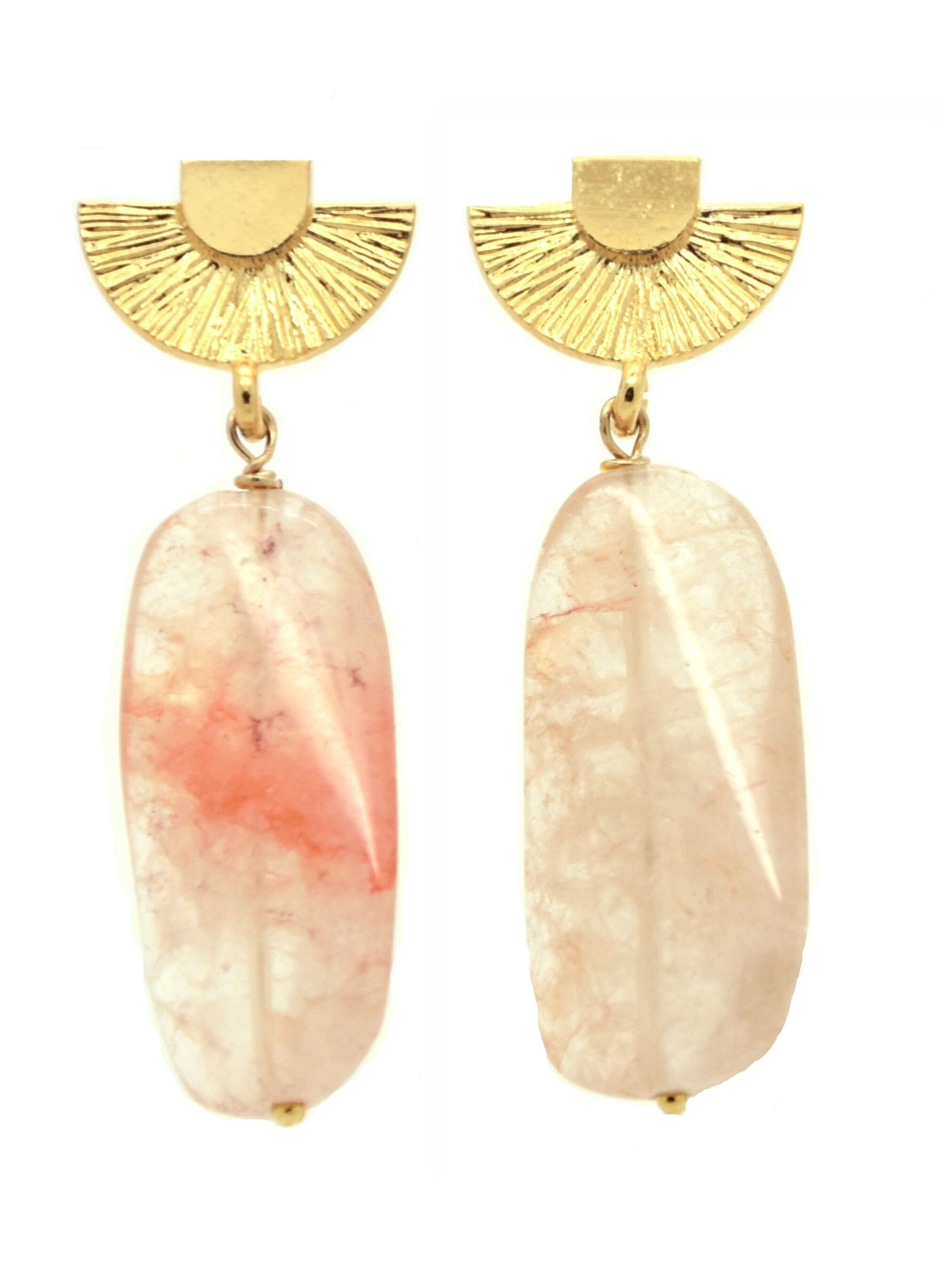 Boucles d'oreilles quartz rose | boucles d'oreilles minérales | boucles d'oreilles en pierre |  bijou en pierre | bijou de lithothérapie | plaqué or 3 microns
