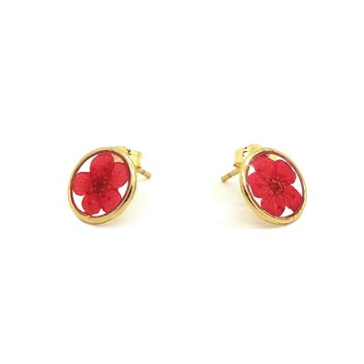 Boucles d'oreilles fleurs naturelles rouges | Boucles d'oreilles florales | Bijou floral | Or gold filled 14k