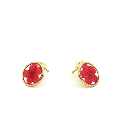 Boucles d'oreilles fleurs naturelles rouges | Boucles d'oreilles florales | Bijou floral | Or gold filled 14k