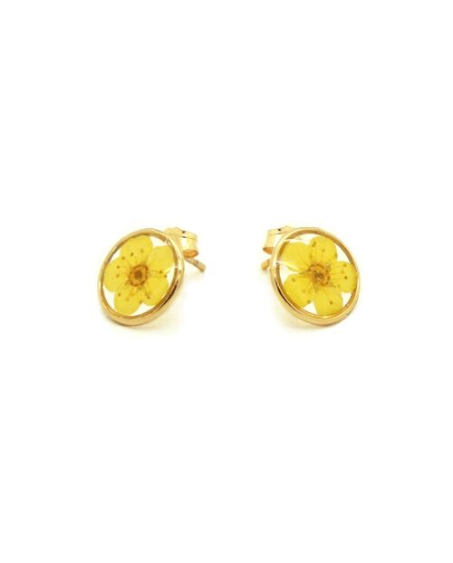 Boucles d'oreilles fleurs naturelles jaunes | Boucles d'oreilles florales | Bijou floral | Or gold filled 14k