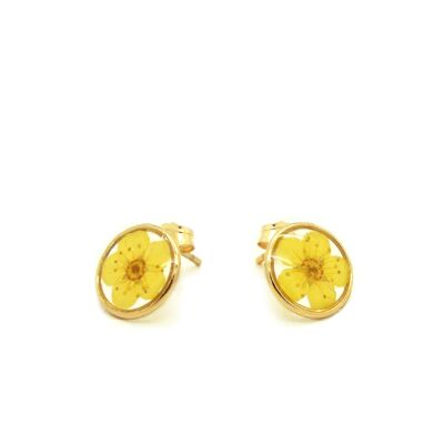 Boucles d'oreilles fleurs naturelles jaunes | Boucles d'oreilles florales | Bijou floral | Or gold filled 14k