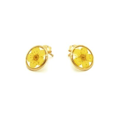 Orecchini con fiori naturali gialli | Orecchini floreali | Gioielli floreali | Riempito in oro 14k