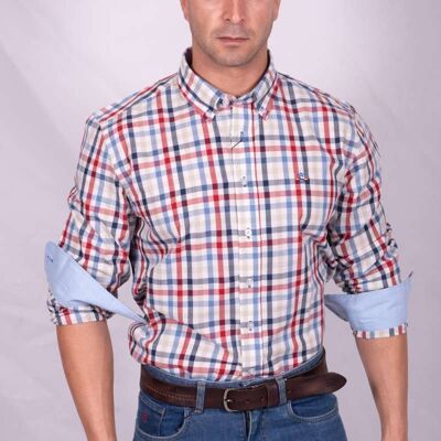 Camicia a quadri beige blu