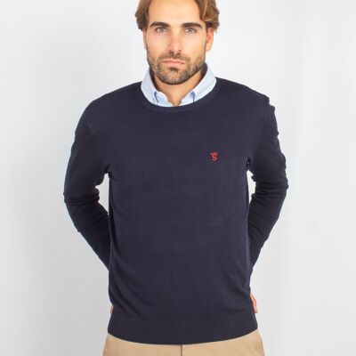 Pull col rond bleu marine 3