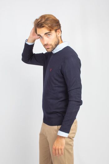 Pull col rond bleu marine 3 3